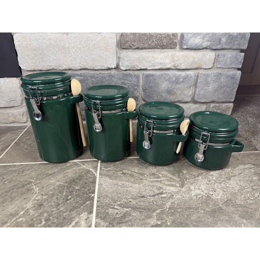 Vintage Cooks Club Inc Hunter Green Ceramic Kitchen Storage Canisters - Set of 4